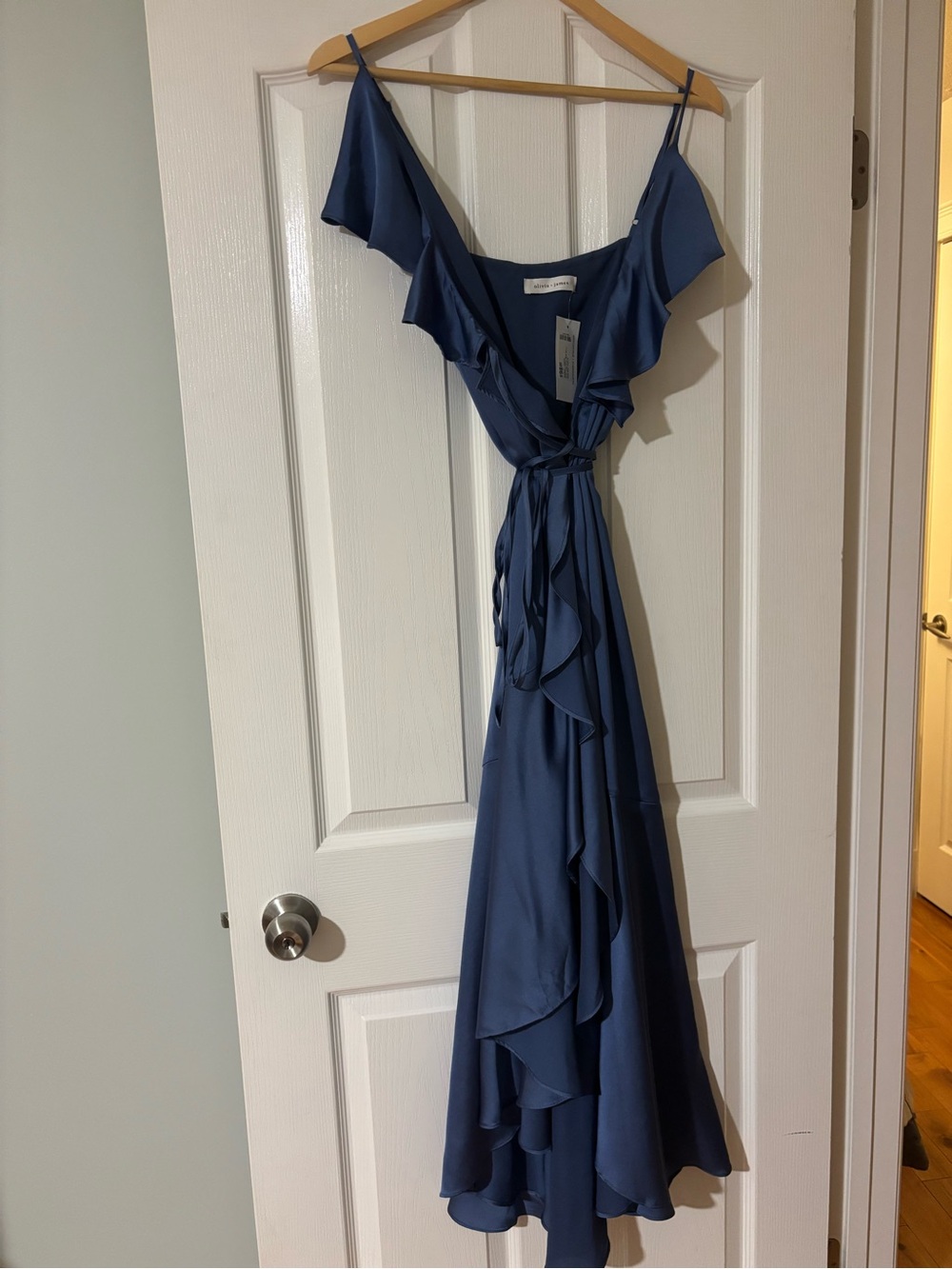 Sleeveless Blue Ruffle Wrap Maxi Dress with Tie Waist